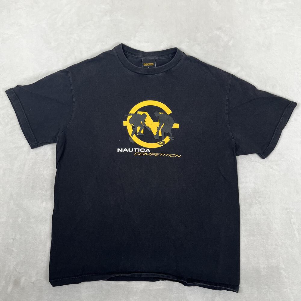 Vintage Nautica Competition T-Shirt Mens Large Black Basketball Streetwear Y2K